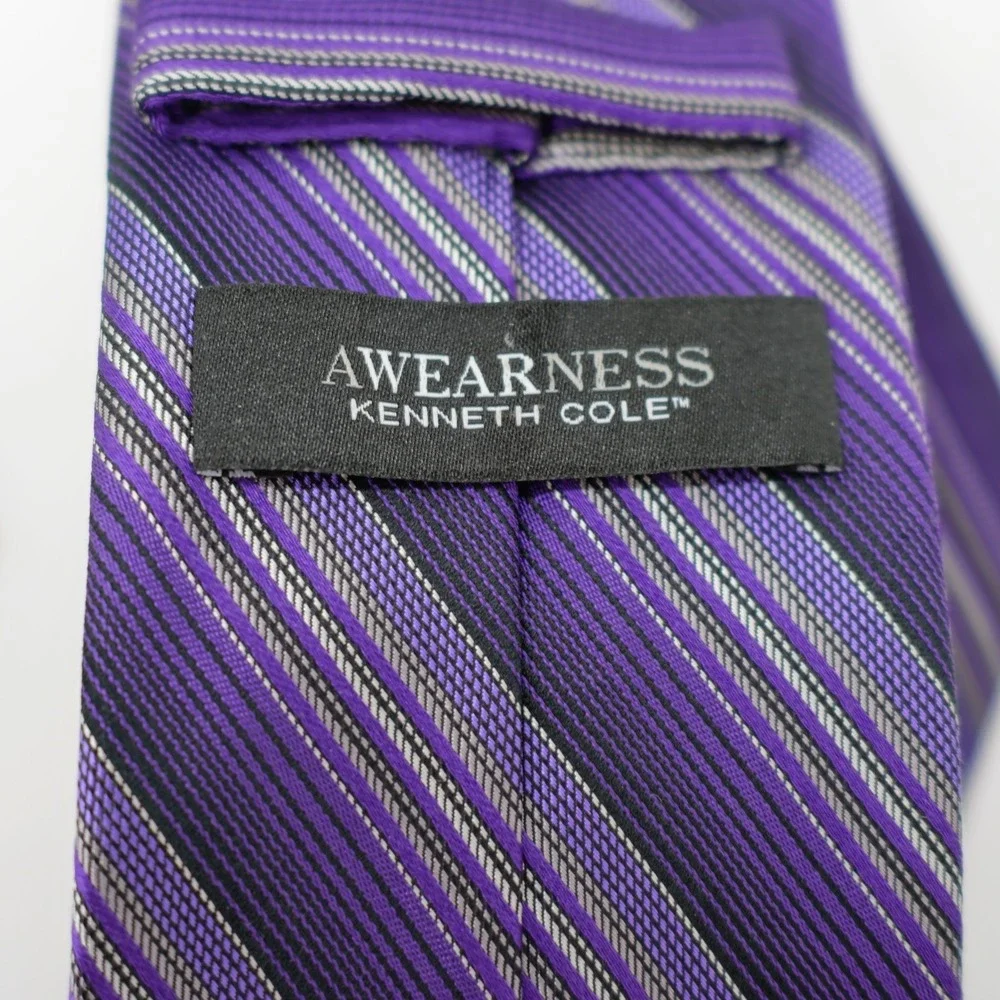 Kenneth Cole Awearness Purple‎ Striped Silk Tie Woven Skinny